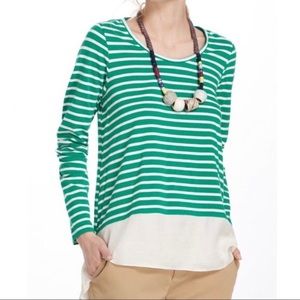Anthropologie green striped high low tunic top